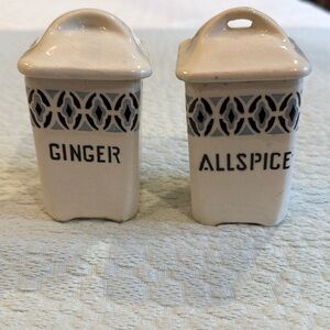 Pair German Blue and White Spice Jars Allspice and Ginger Vintage